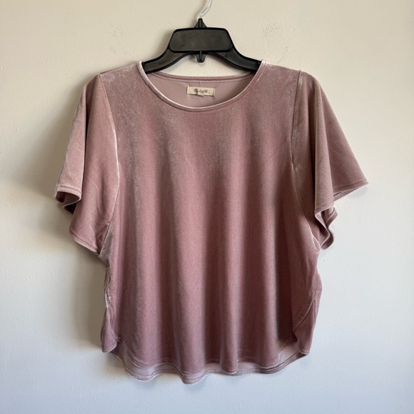 Madewell Tops - Madewell Velvet Top Medium M Pink Short Sleeve Boho Flutter Soft Party Tee